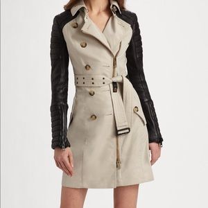 Burberry Prorsum Leather Sleeve Trench Coat
